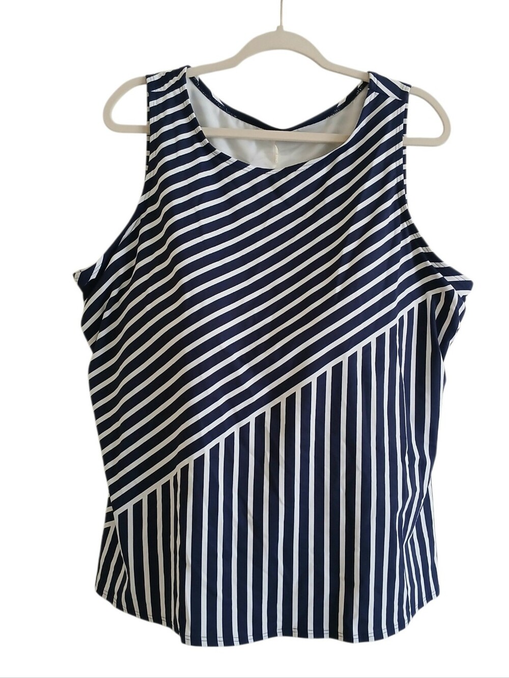 LAND'S END Tankini Top Women's 24W DDD Navy White Stripe Nautical Swim Plus